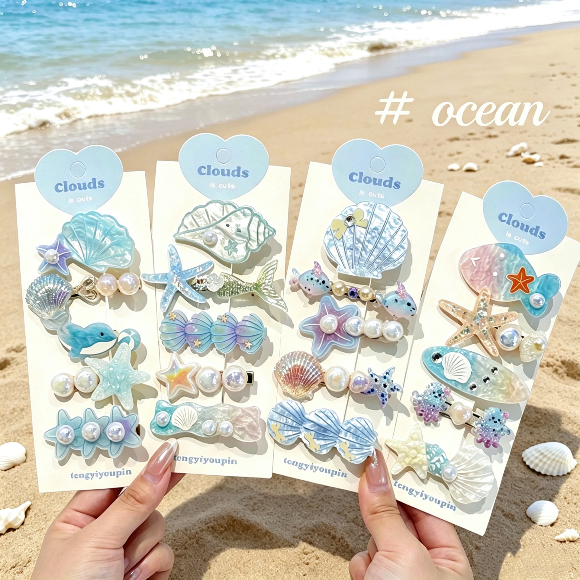 Beach Resort Style Acrylic Shell Conch Hair Clip Set 2