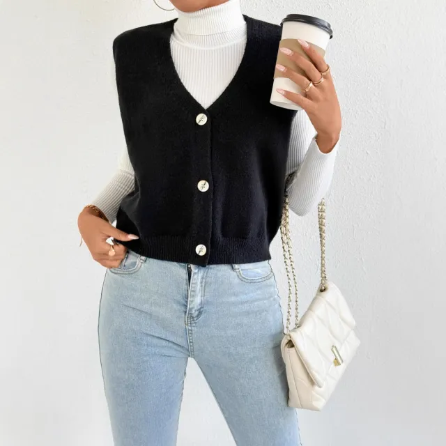 V neck Sleeveless Vest Bandage Cardigan Coat For Women Black - Shop at LoveMi