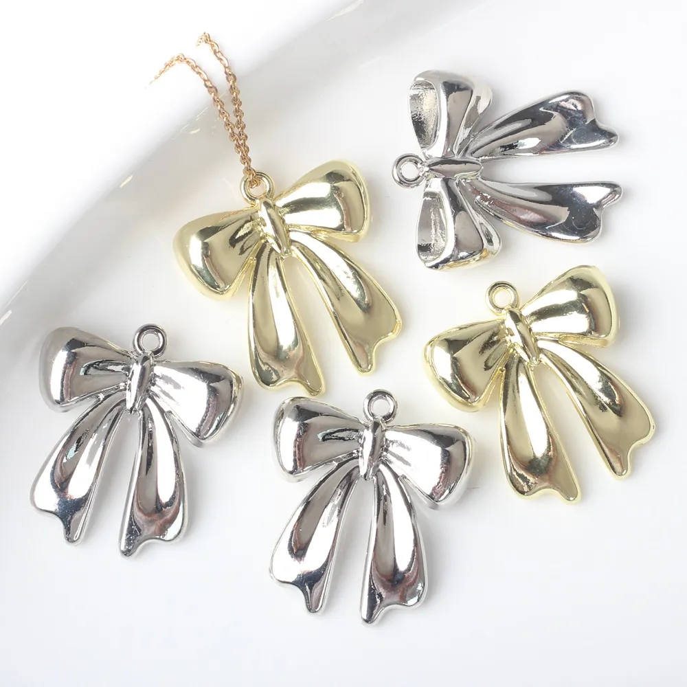 Korean Style Fashionable Simple Alloy Bow Silver-plated Pendant Accessories