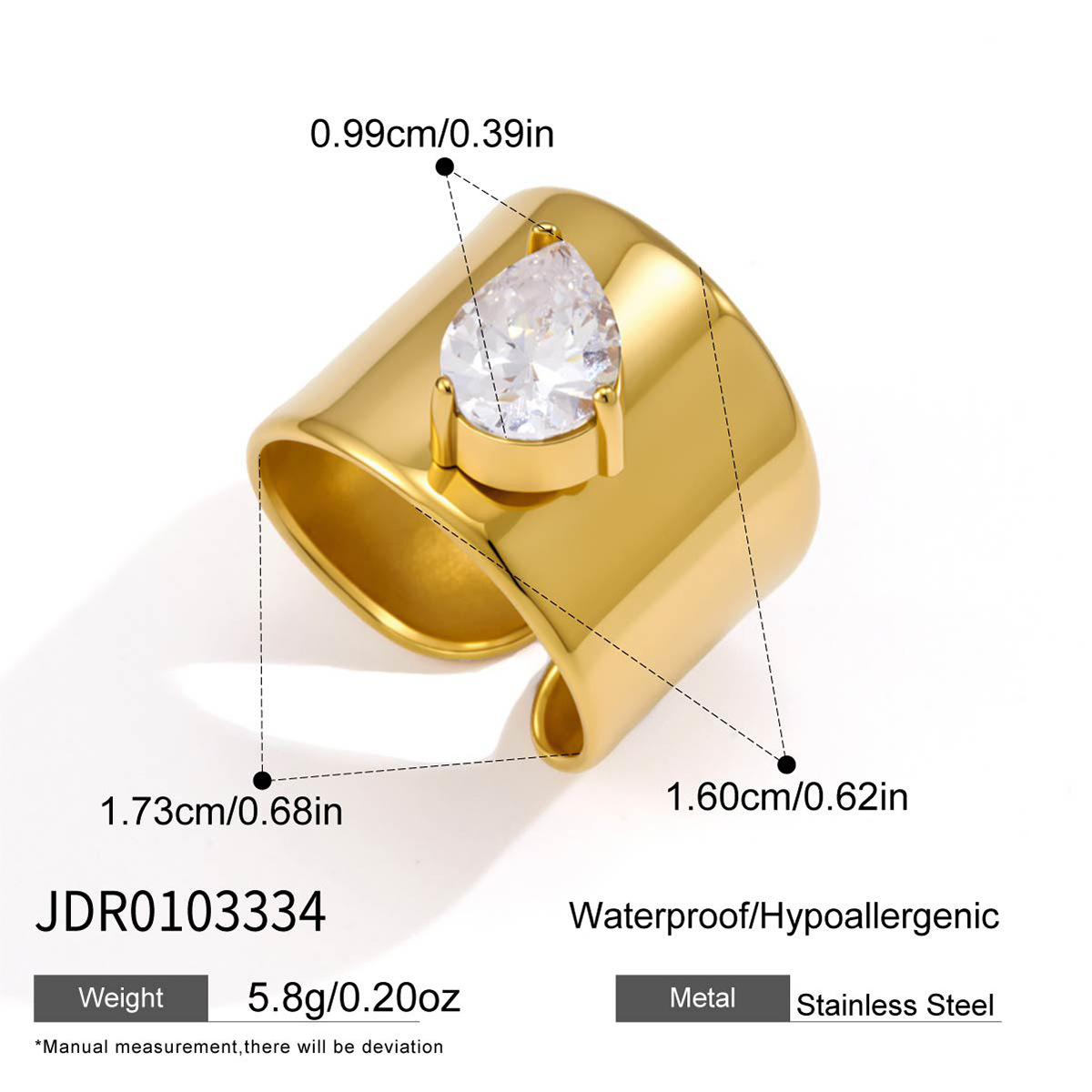 Stainless Steel Zircon Wide-Band Ring, picture 5 of 6