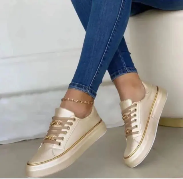 Women's Platform Chain Sports Style Low top Shoes Gold - Shop at LoveMi
