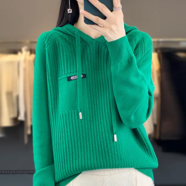 Korean Style Knitted Hooded Sweater Pullover Emerald - Shop at LoveMi