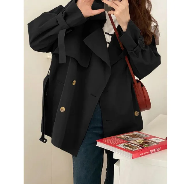 Early Spring Autumn New Trench Coat Coat Women's Short Black - Shop at LoveMi