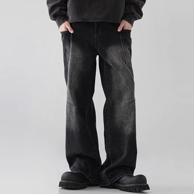 Mens Straight Leg Loose Fit Wide Leg Jeans