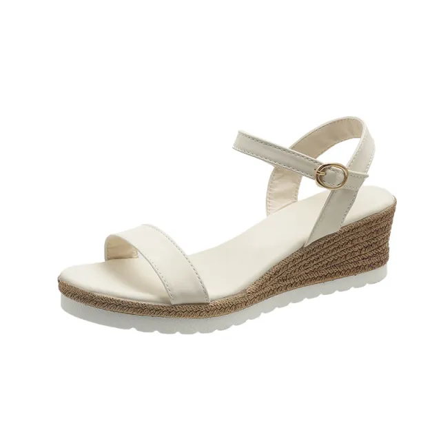 Wedge Height Increasing Plus Size Buckle Sandals Women's Beach Shoes Beige - Shop at LoveMi