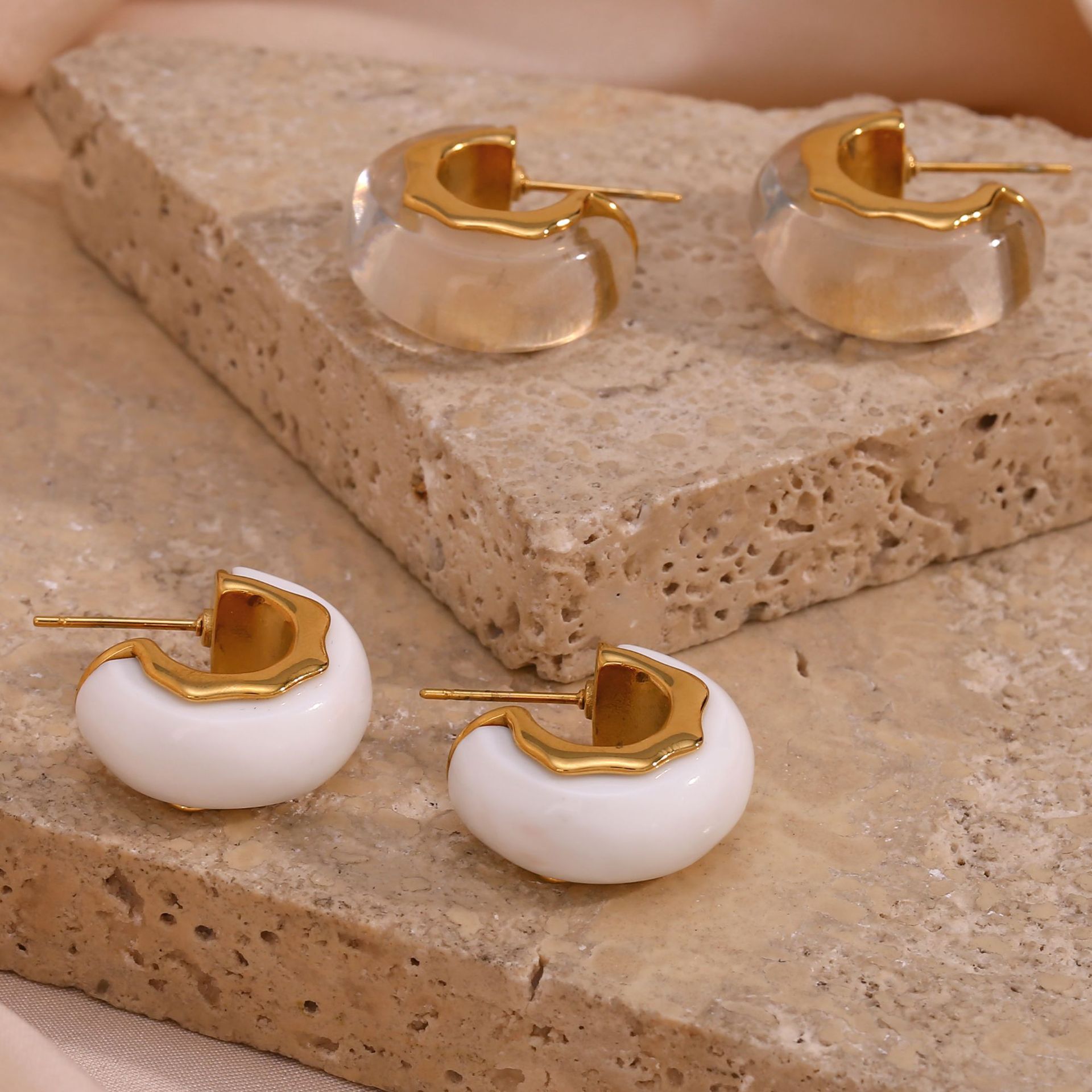 Stainless Steel Gold Plated C- Shaped Earrings