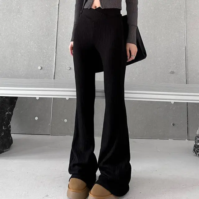 High Waist Knit Casual Pants For Women Black - Shop at LoveMi