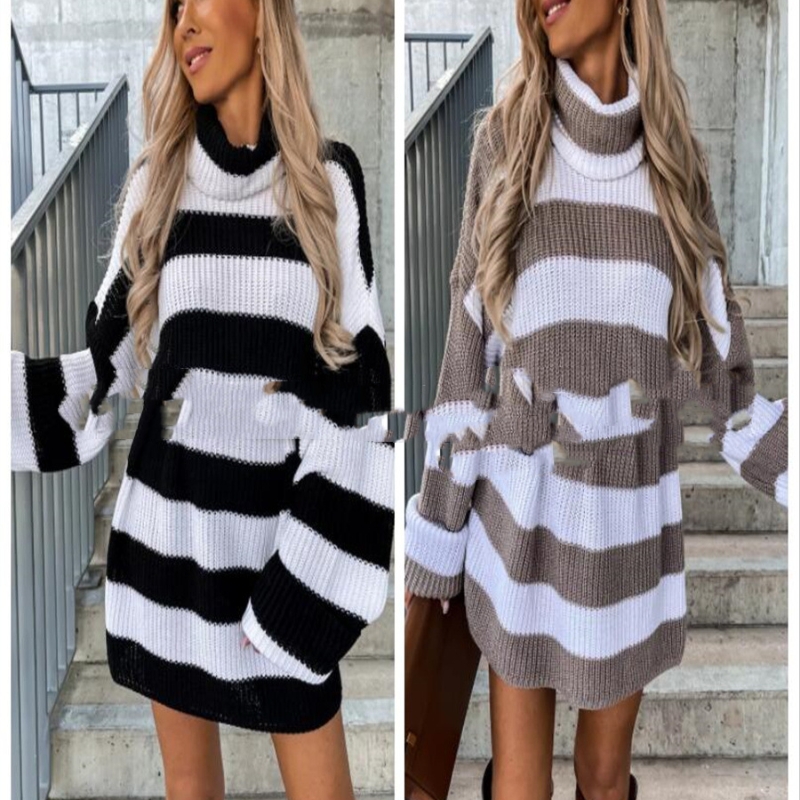 Autumn Crew Neck Fashionable Temperament Striped Color Matching Sweater