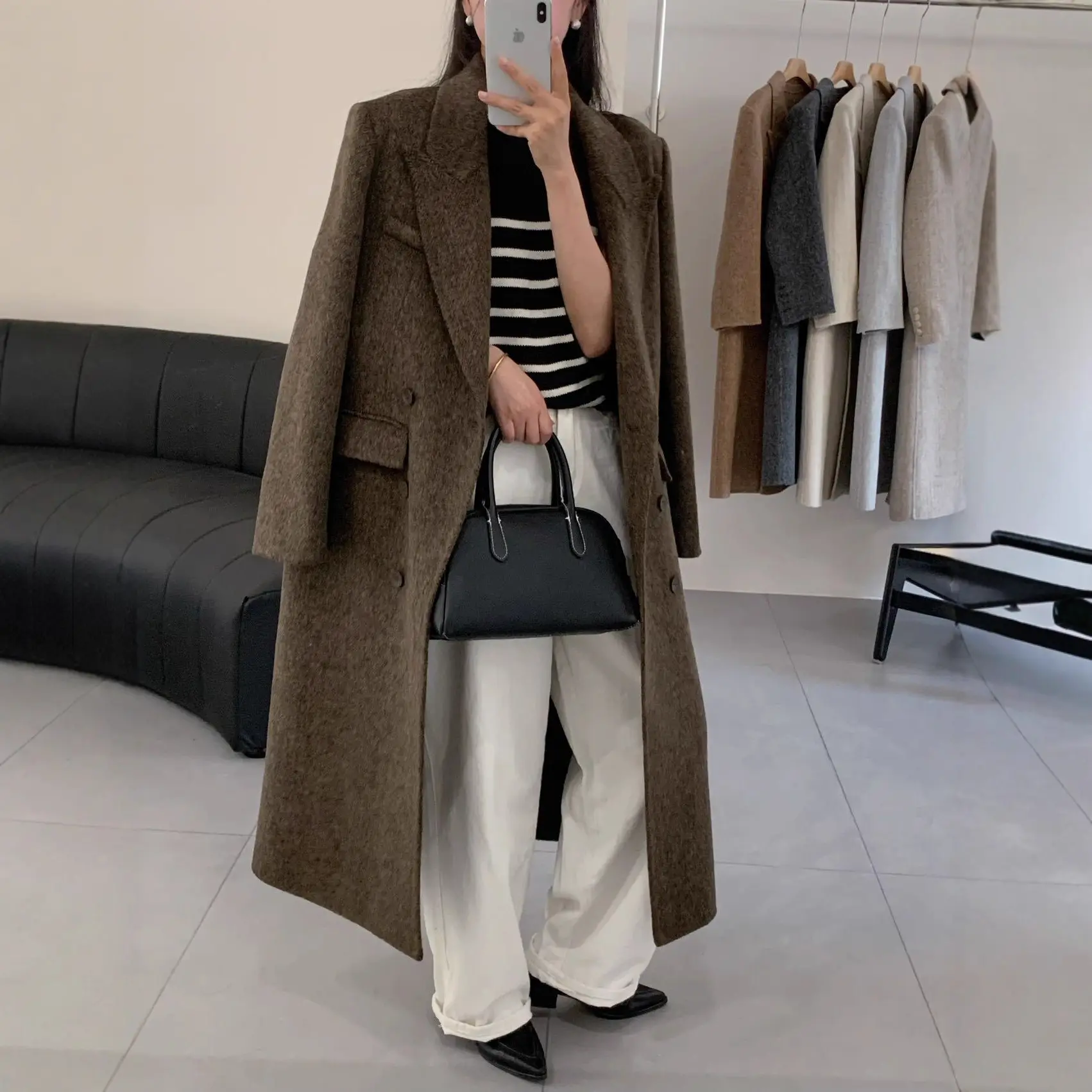 Above-the-knee Long Double-faced Wool Coat
