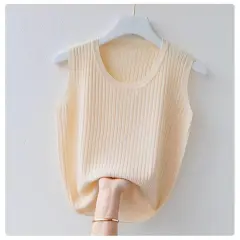 Women's Summer Ice Silk Round Neck Camisole Vest Knitted Bottoming Shirt - Apricot - View 1