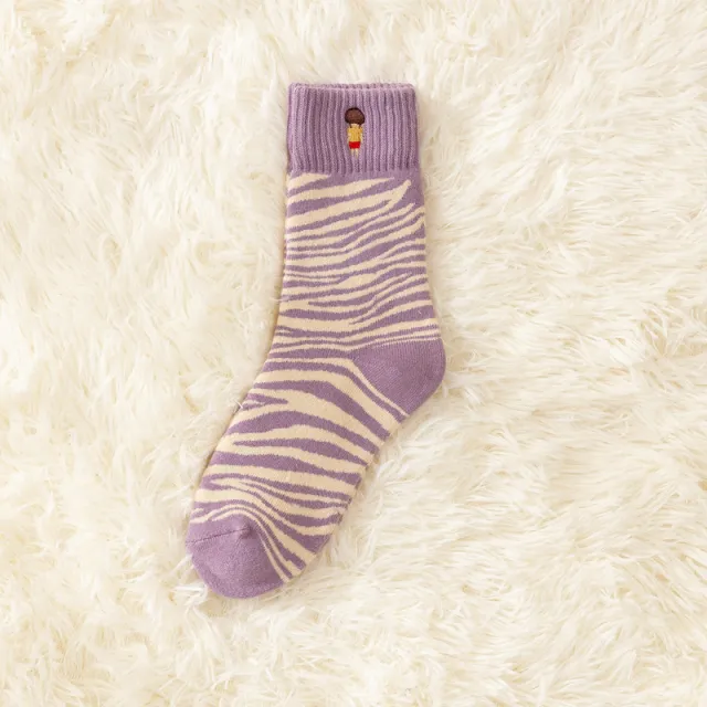 Autumn And Winter New Socks Women's Thickened Fleece lined Warm Zebra Print - Shop at LoveMi