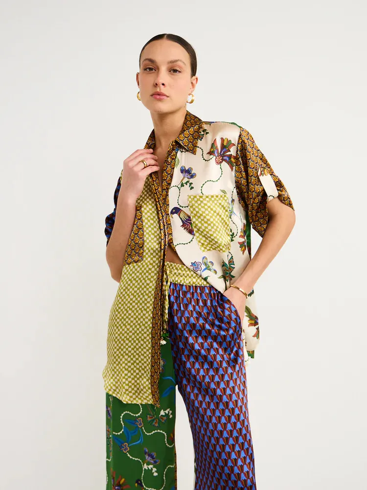 Fashion Personalized Printed Short Sleeve Color Matching Vacation Leisure Suit - Multicolor