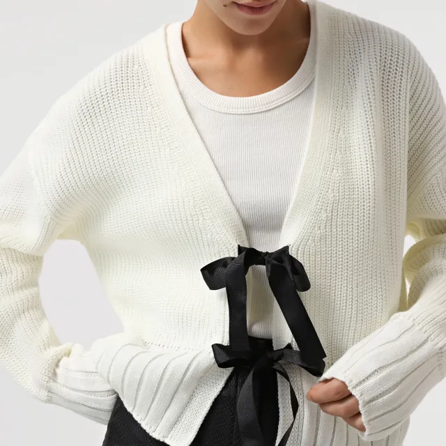 Women's French Bow Sweater Cardigan White - Shop at LoveMi