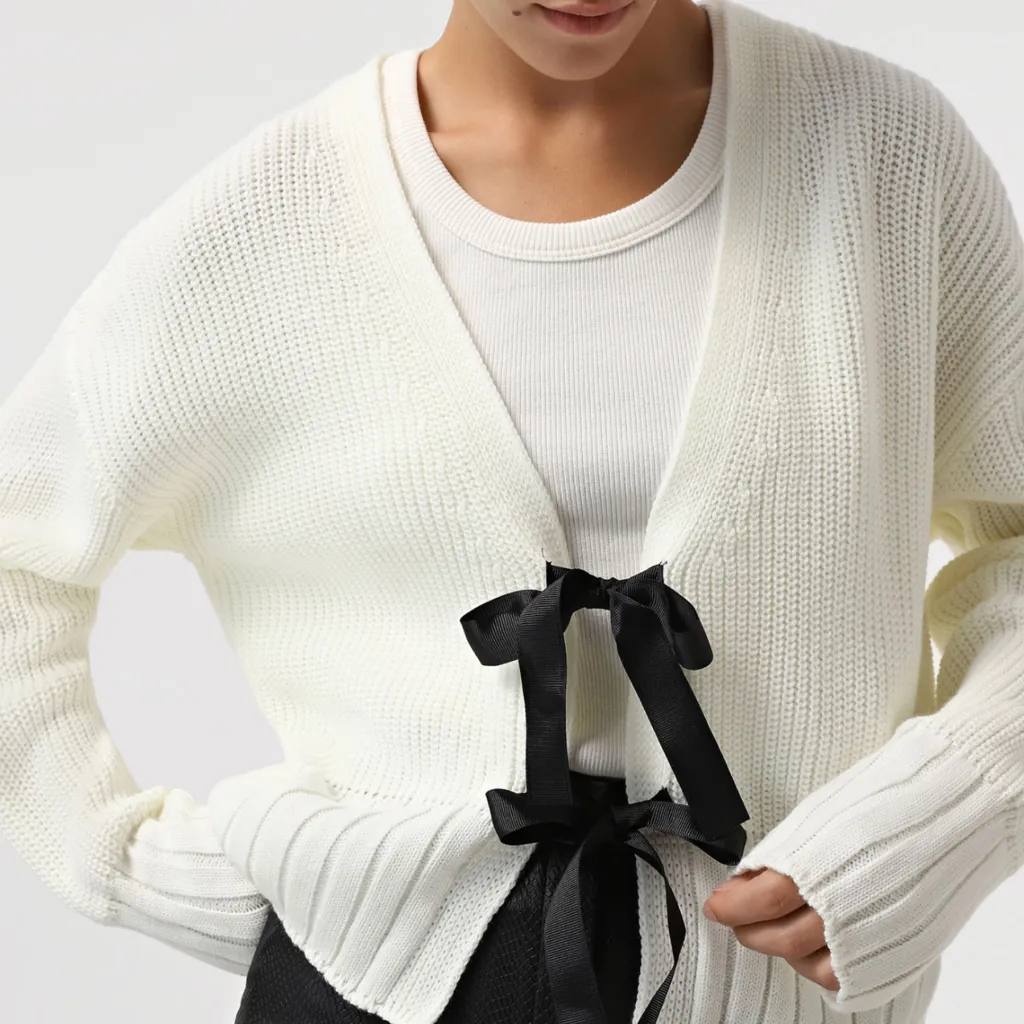 Women's French Bow Sweater Cardigan - White