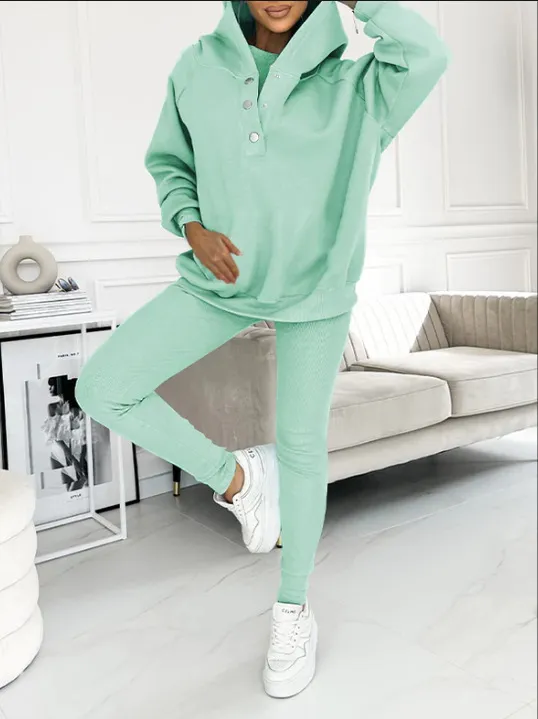 Casual Hooded Sweater Thickened Thread Fitted Vest Pants Three piece Set 2Piece Set Purple - Shop at LoveMi