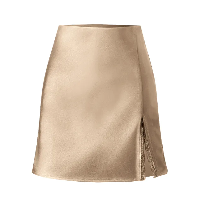 Lace Split High waist Elastic Skirt Sexy Figure hugging Champagne Xl - Shop at LoveMi