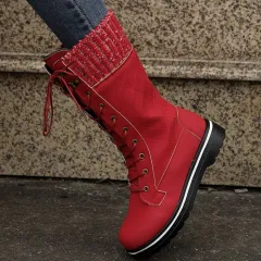 Ladies New Fashion Solid Colour Martin Boots - Red - View 1