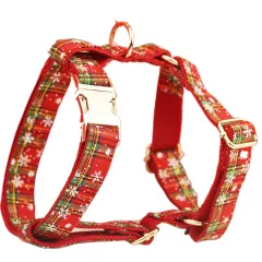 Red Background Snowflake Christmas Pet Collar Plaid Dog Rope Leash Suit Fashion Bowknot Flowers - Dog Vest - View 1
