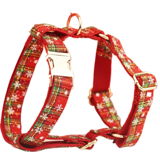 Red Background Snowflake Christmas Pet Collar Plaid Dog Rope Leash Suit Fashion Bowknot Flowers Dog Vest - Shop at LoveMi