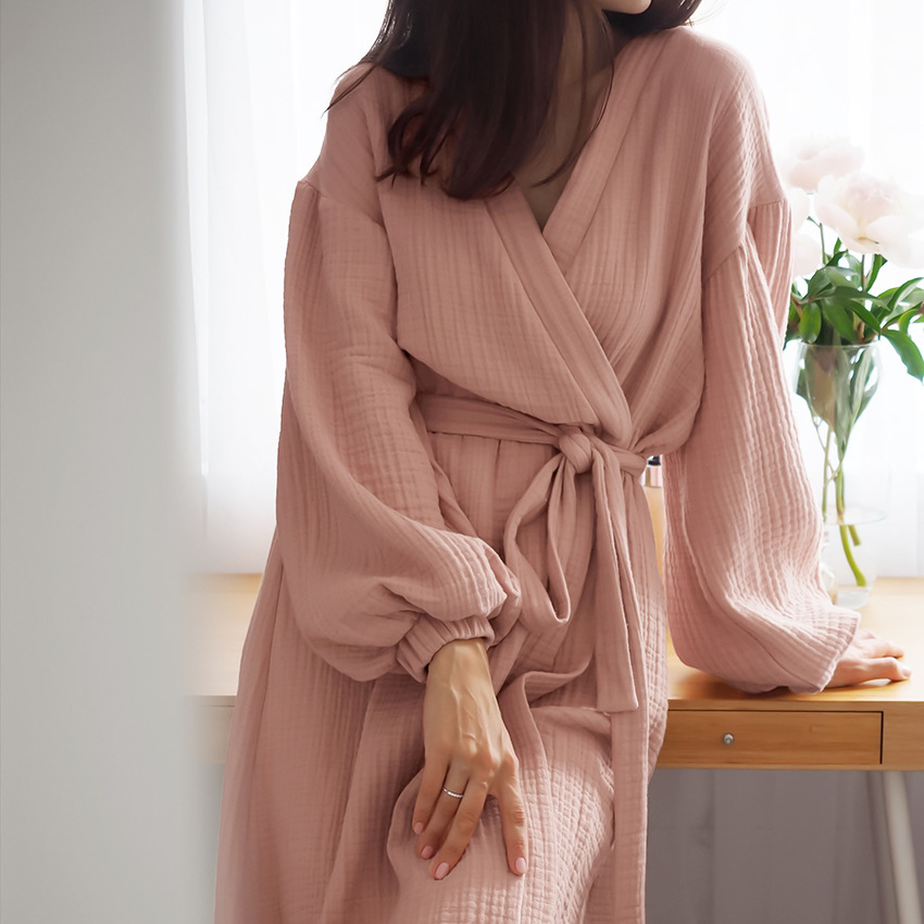 Womens Breathable Long Sleeve Cotton Nightgowncrepe Housecoat