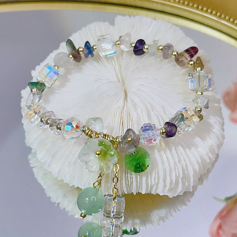 Super Fairy Gravel Aquamarine Glazed Flower Purple Crystal Fluorite Bracelet