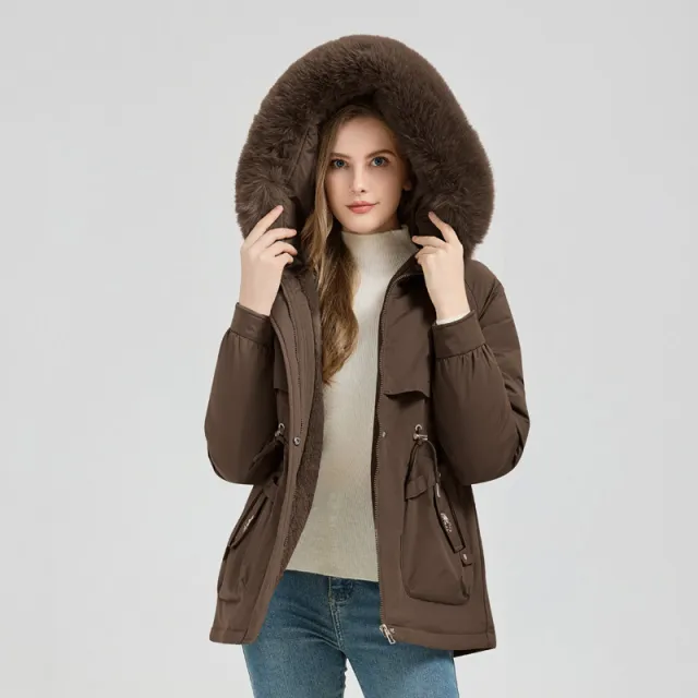 Waist Trimming Short Hooded New Big Fur Collar Coat Women's Clothing Classic Brown - Shop at LoveMi