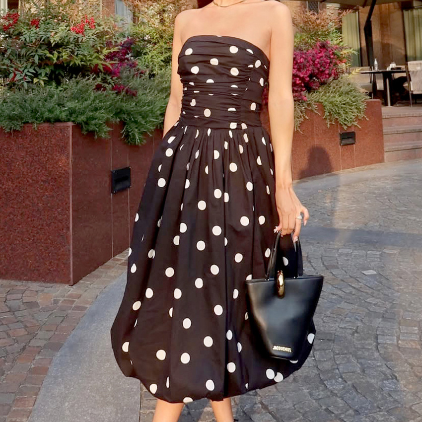 Summer New Polka-Dot Tube Top High-Waist Dress For Women