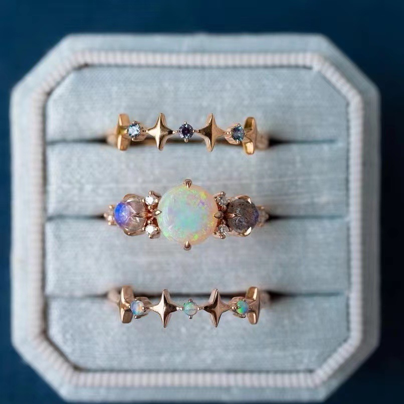 New Electroplated Rose Gold Three-Piece Ring Set