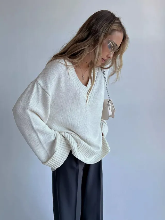 Women Solid Color Pullover Sweater Idle Style White - Shop at LoveMi