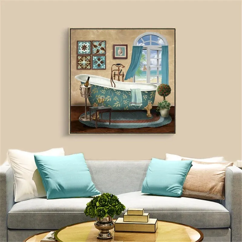 Modern Retro Bathroom Canvas Painting Mural Poster Wall – image 3