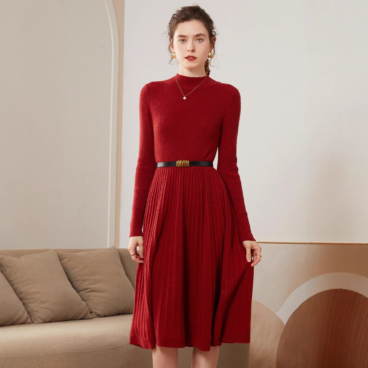 Mid-length Solid-color Slim-fit Base Skirt