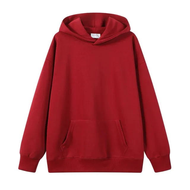 Loose fit Drop shoulder Design Solid color Everyday Casual Hoodie Wine - Shop at LoveMi