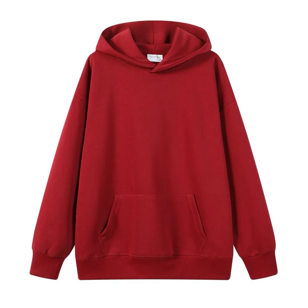 Loose-fit Drop-shoulder Design Solid-color Everyday Casual Hoodie - Wine