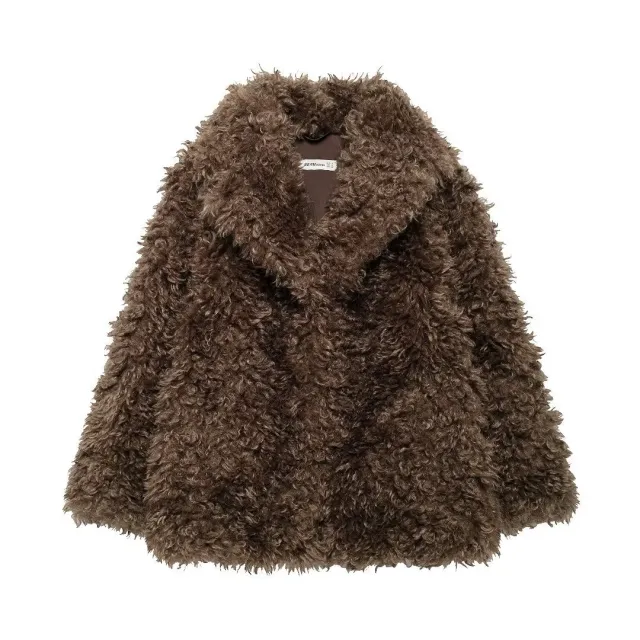 New Women's Artificial Fur Loose Casual Jacket Brown - Shop at LoveMi