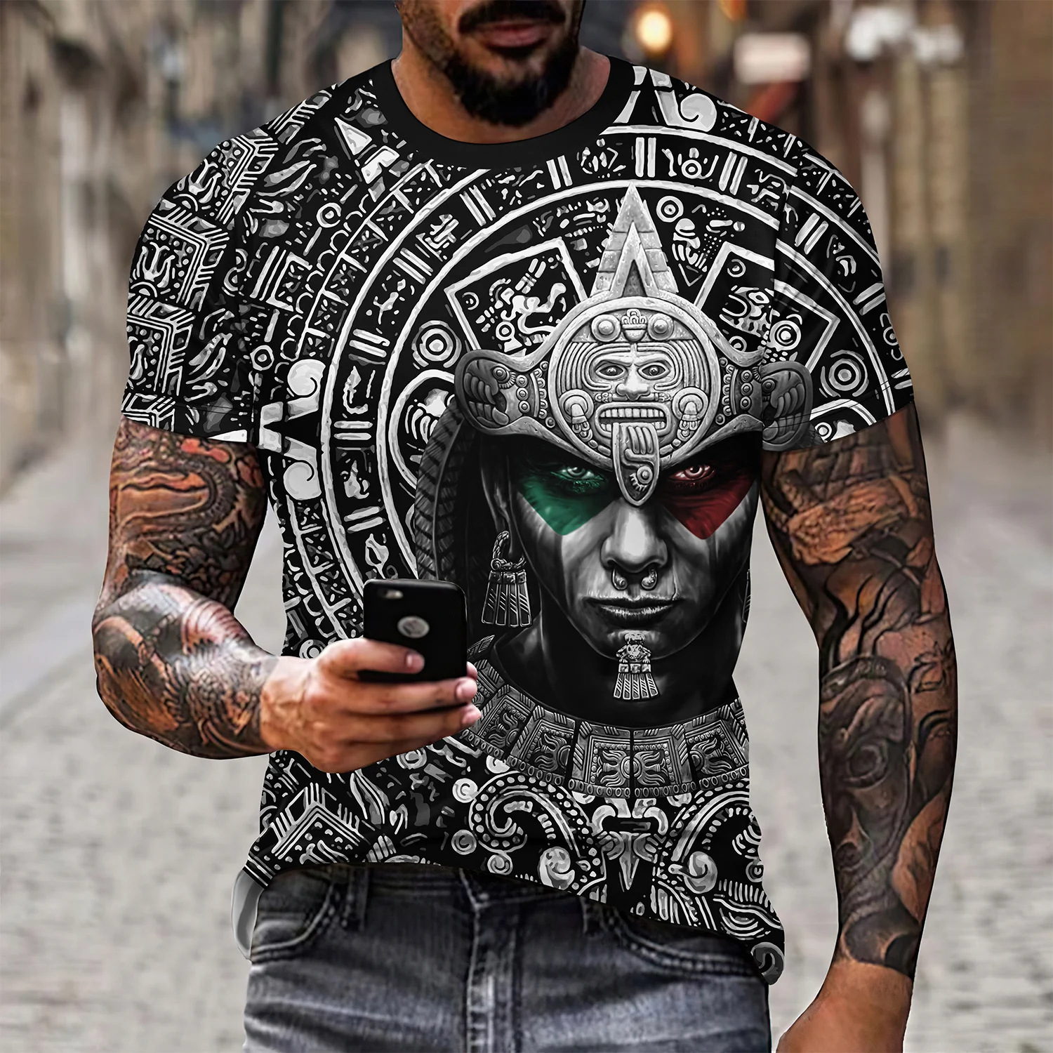 Title 5, Mens Eagle and Snake Printed T-shirt Loose Rou...