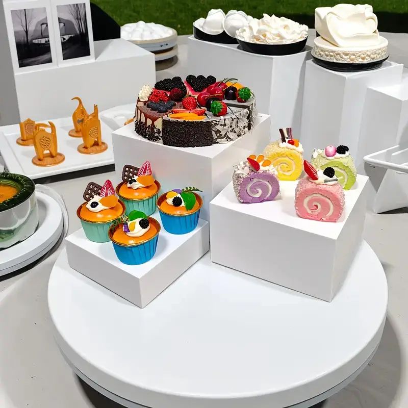 White Suit Cube Desktop Dessert Table Display Stand