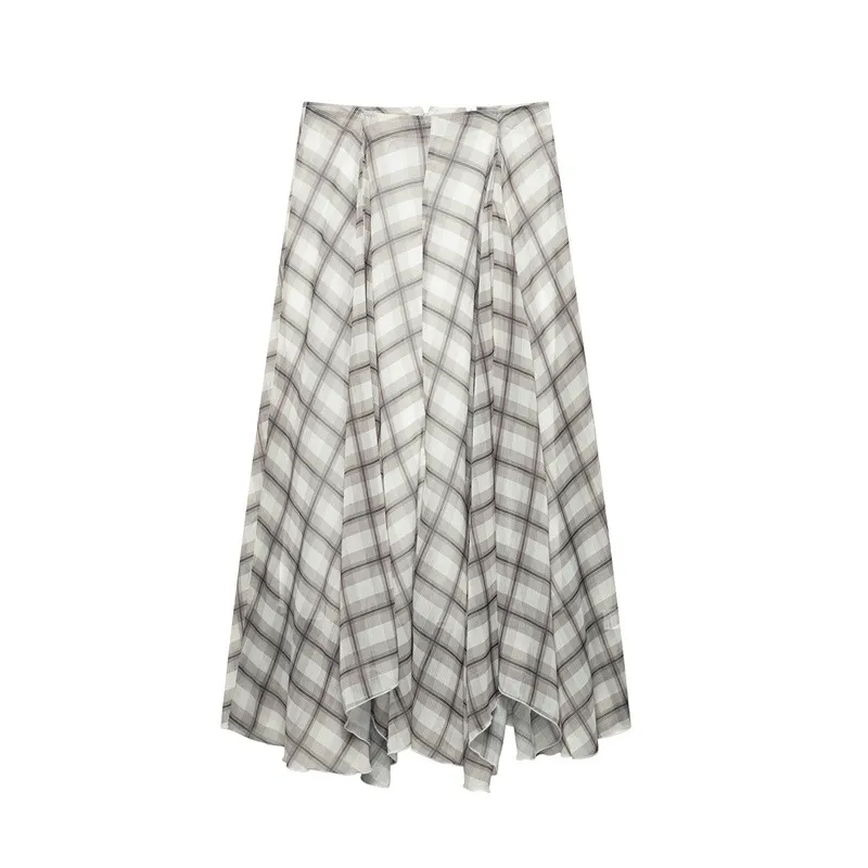Spring And Summer European And American Style Snake Print Wide Hem Midi Skirt - Brown Plaid