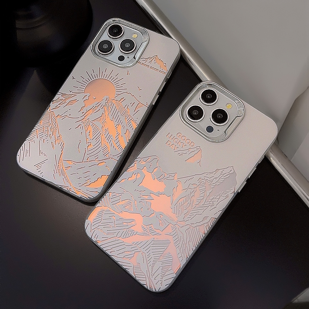 Laser Sunset Golden Mountain themed Phone Case With Electroplating