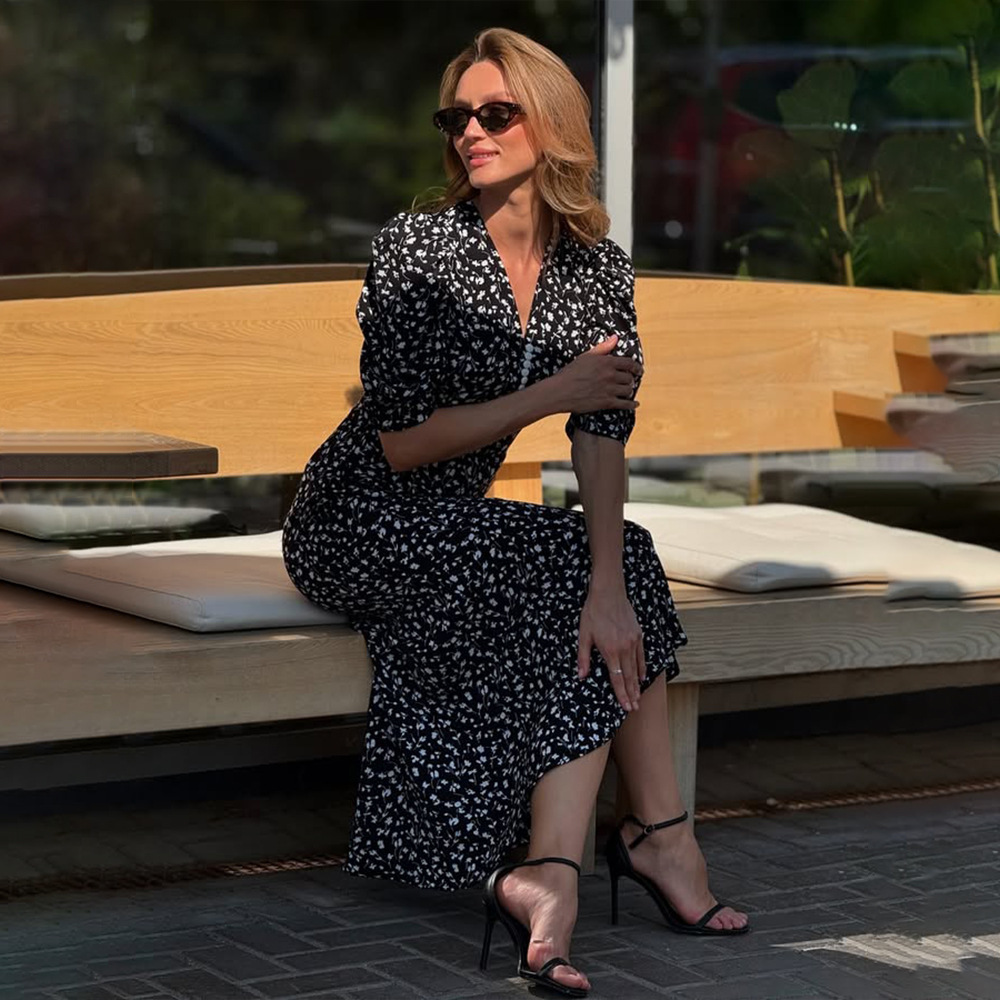 Retro Floral Elegant Figure flattering Fashion Dress Black - Shop at LoveMi