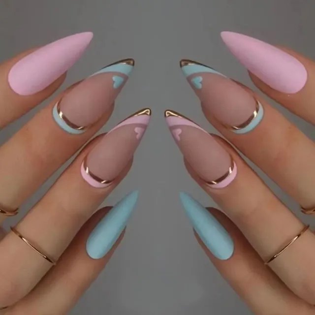 Wear Nail Tip Blue Mandarin Duck French Love Golden Edge Manicure Mid length Jp1993 - Shop at LoveMi