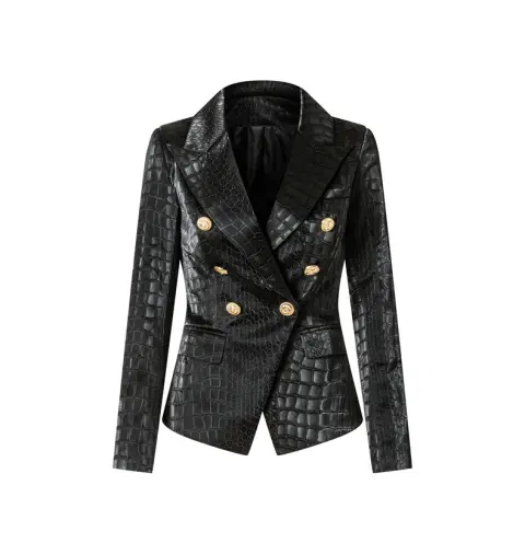 Suit Crocodile Leather Coat Slim-fit Top Metal Buckle Waist-tight