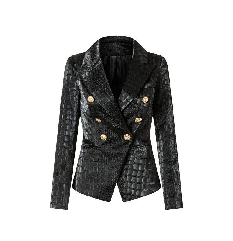 Suit Crocodile Leather Coat Slim-fit Top Metal Buckle Waist-tight