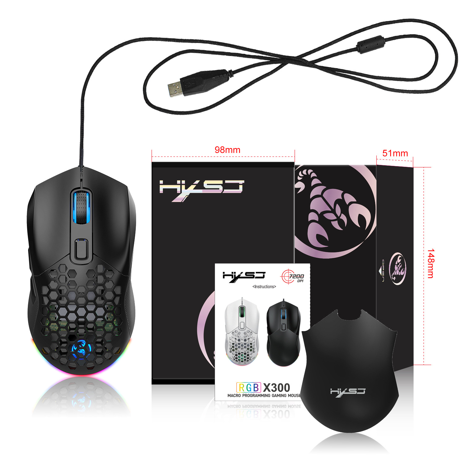 Hollow Out Wired E-sports mus RGB Luminous Lightweight - Miniatyr 3