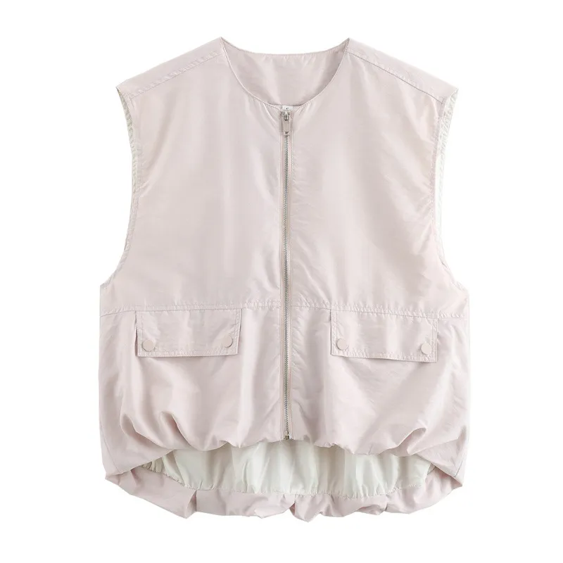 Pleated Hem Sleeveless Loose Vest - Light Gray