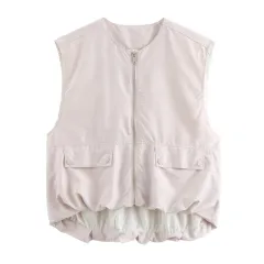 Pleated Hem Sleeveless Loose Vest - Light Gray - View 1