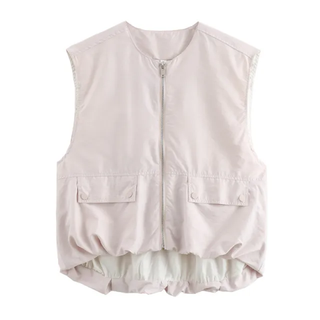 Pleated Hem Sleeveless Loose Vest Light Gray - Shop at LoveMi