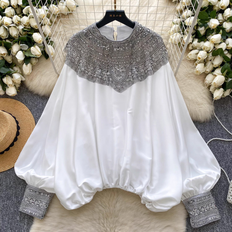 French-style Chic Beaded Casual Blouse For Women
