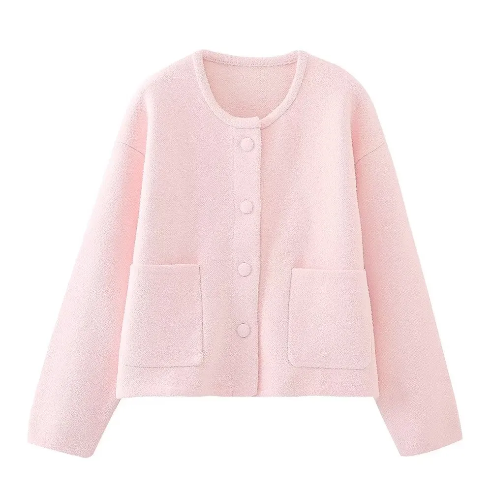 Commute Minimalist Versatile Large Pockets Knitted Cardigan - Pink