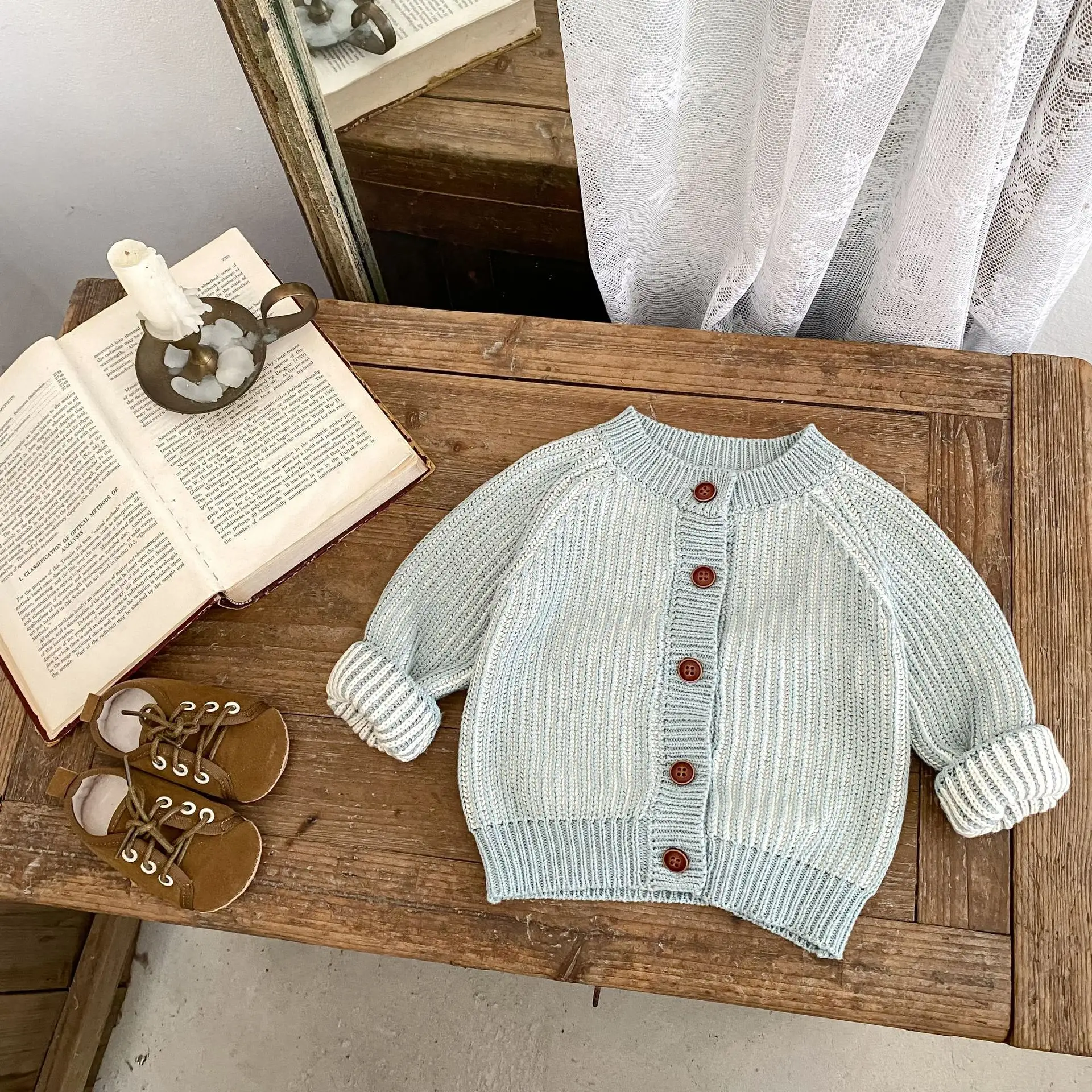 Infant Two-color Twist Round Neck Knitted Coat