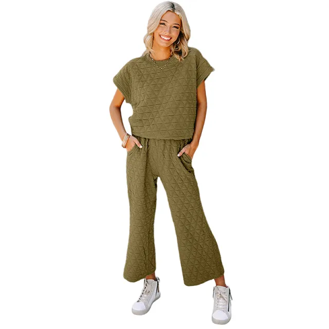 Short sleeved Wide leg Pants Casual Suit Lc625346 P909 L - Shop at LoveMi
